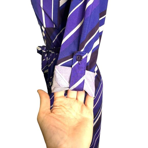Robert Louis purple stripe 3/4 sleeves belted shirt dress size Small - Picture 8 of 16